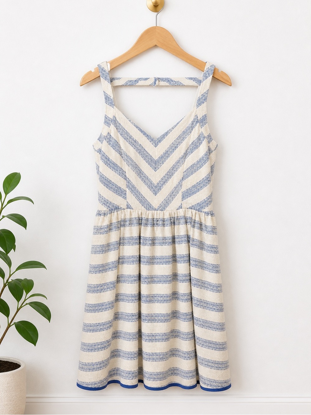 Line & Dot Blue White Tweed Dress Medium Coastal Chic Nautical Euro Summer